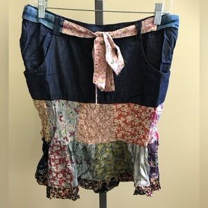 YOUNG THREADS NWT skirt Denim Floral Ruffle Knee Length Size Large